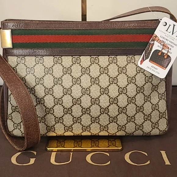 GUCCI VINTAGE 1970'S WEB SHERRY LINE COATED CANVAS/LEATHER SHOULDER BAG- RARE - Picture 10 of 17